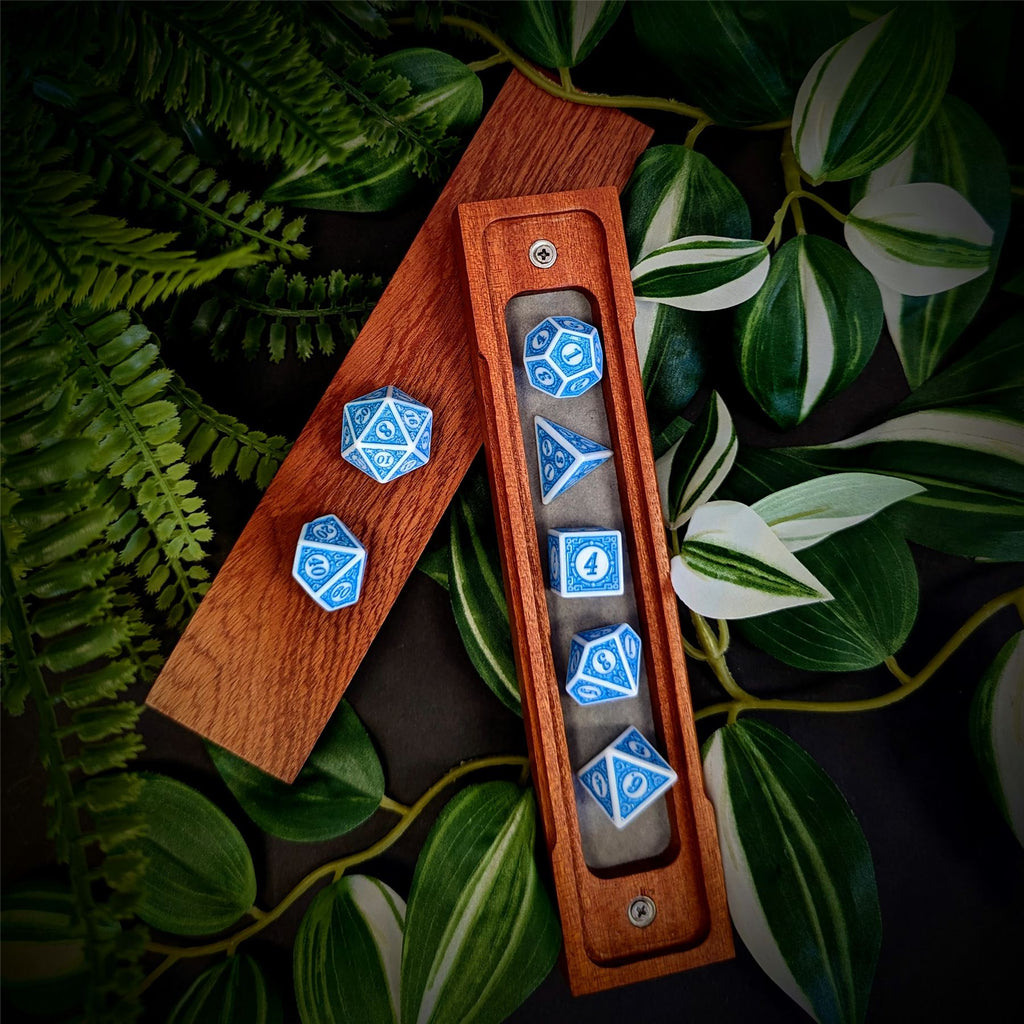 Blue Lattice on White Acrylic - 7pcs RPG Full Dice Set