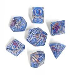 7pcs Dice Resin Pattern Flower Blue Font Clear Blue