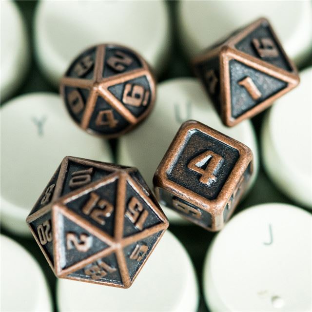 7pcs RPG Dice Set - Miniature Copper Metal