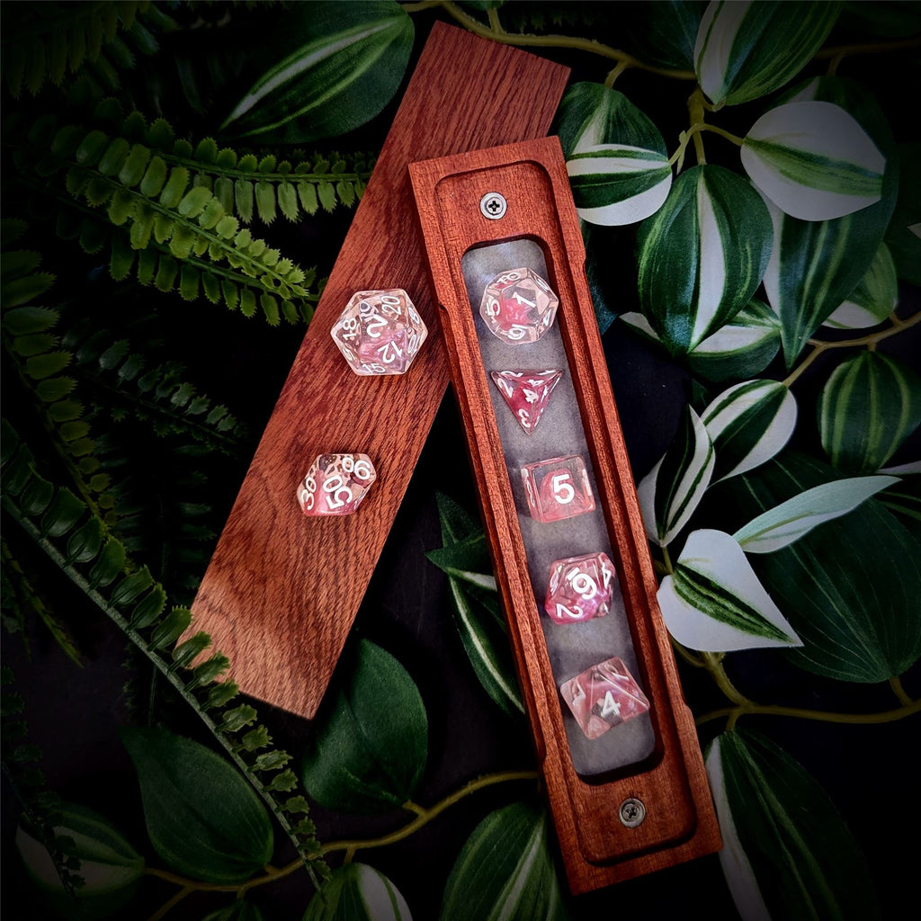 Pink Swirl in Clear Resin - 7pcs RPG Full Dice Set