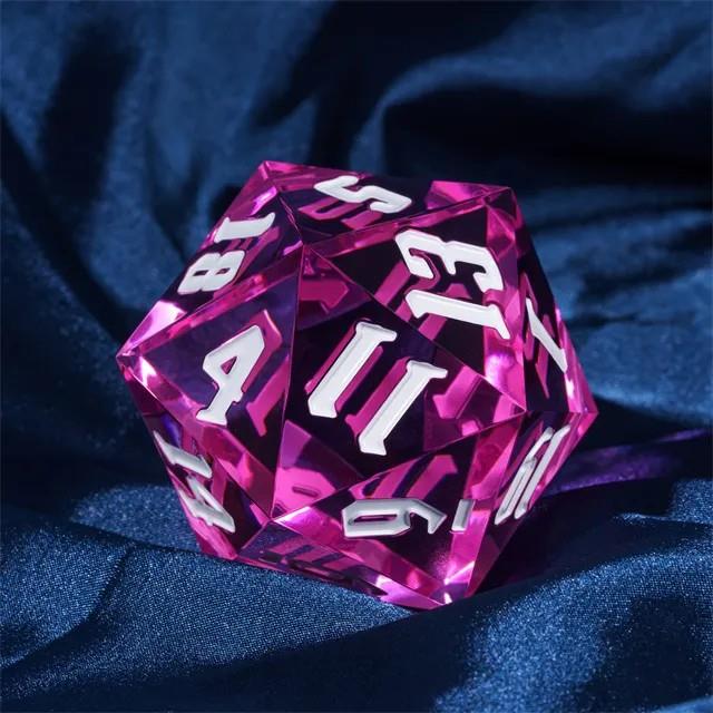 D20 Dice Acrylic 55mm White Font Clear White Pink