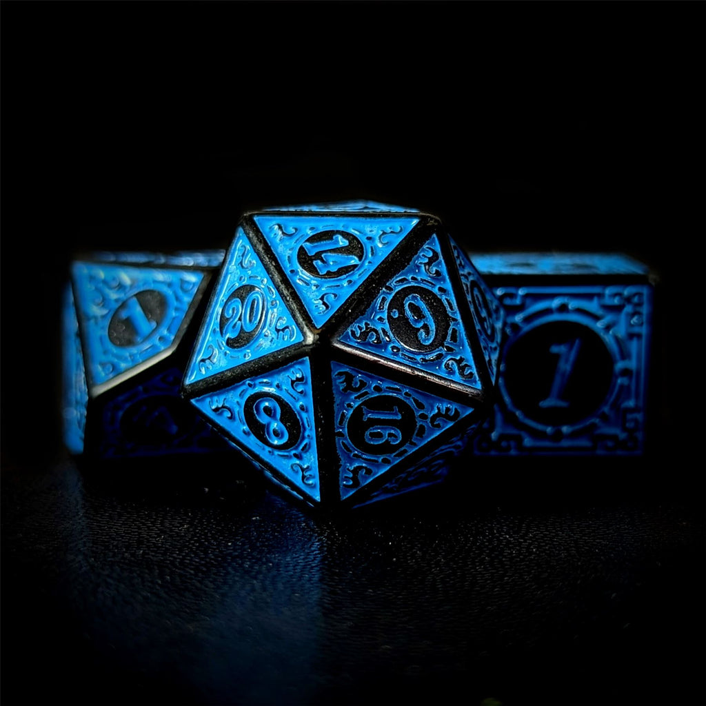 Blue Lattice on Black Acrylic - 7pcs RPG Full Dice Set