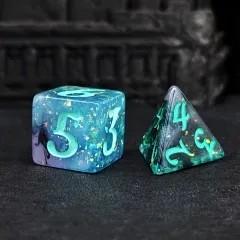 7pcs Dice Resin Glitter Blue Font Black Blue