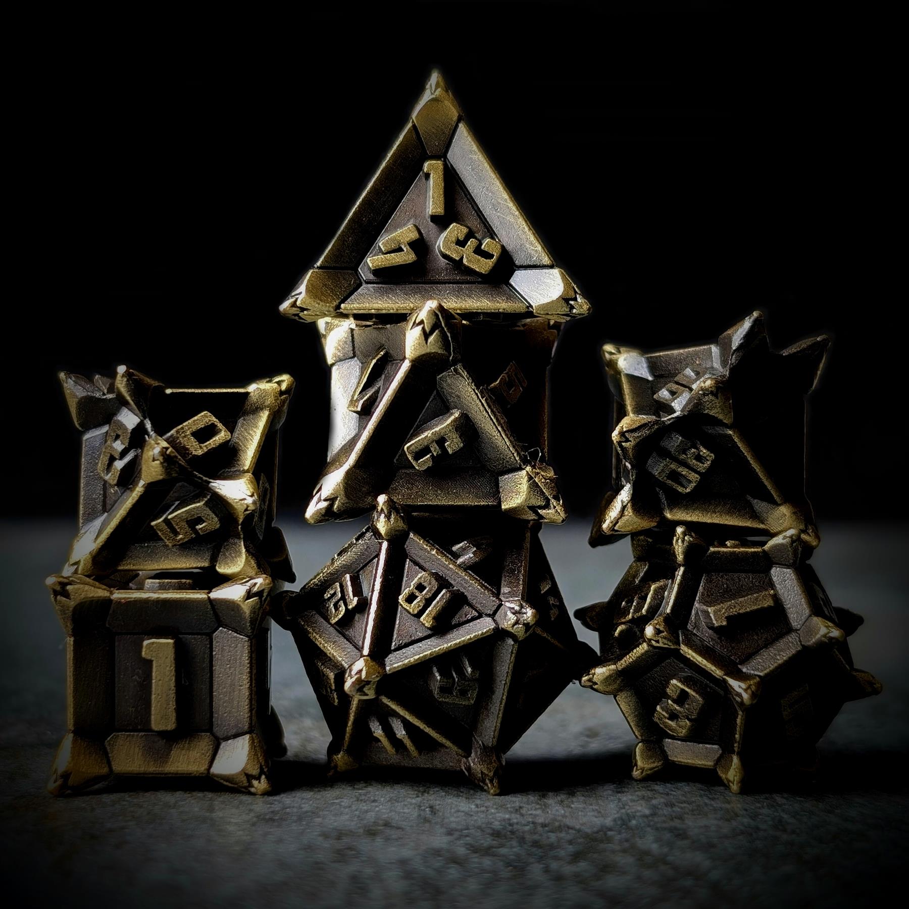 7pcs RPG Dice Set - Spiky Bronze Metal