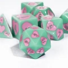 7pcs Dice Resin Pattern Hearts Pink Font Mint Green