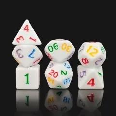 7pcs Dice Acrylic Blend Multi Font Solid White