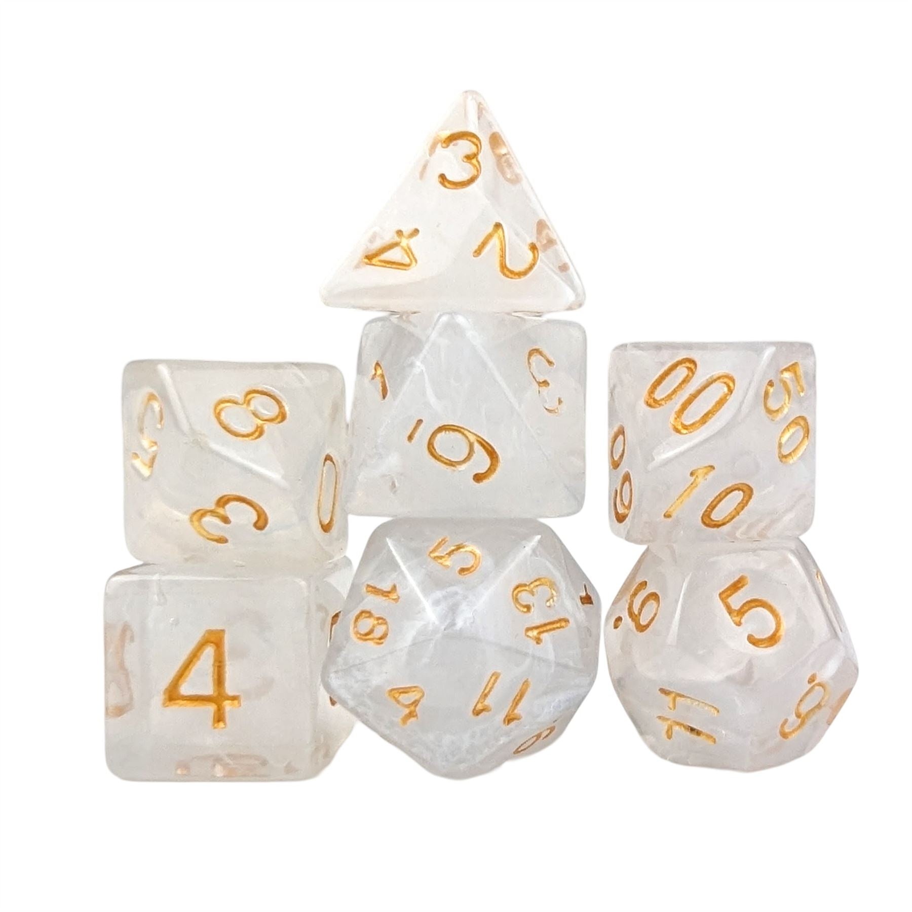 White Silk Acrylic - 7pcs RPG Full Dice Set