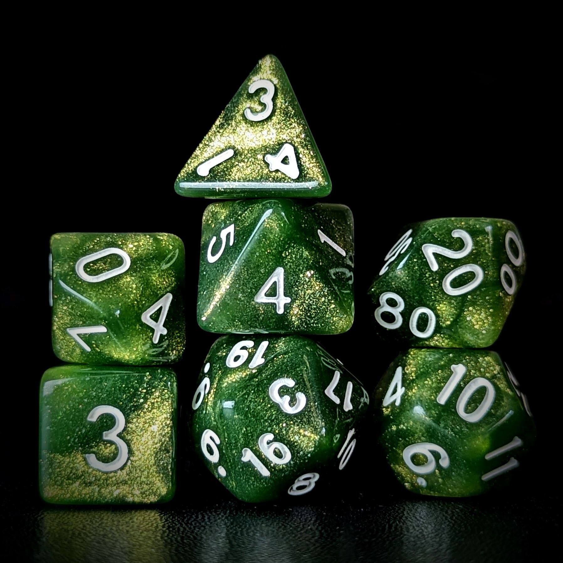Glitter in Green Acrylic - 7pcs RPG Full Dice Set