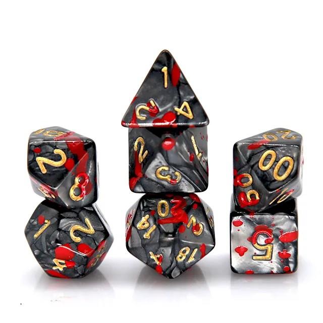 Red Blood Splatter on Black Silk Acrylic - 7pcs RPG Full Dice Set