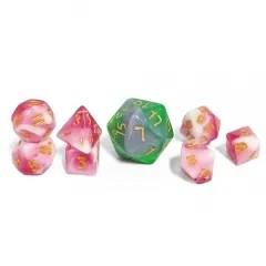 7pcs Dice Acrylic Mini Gold Font White Pink