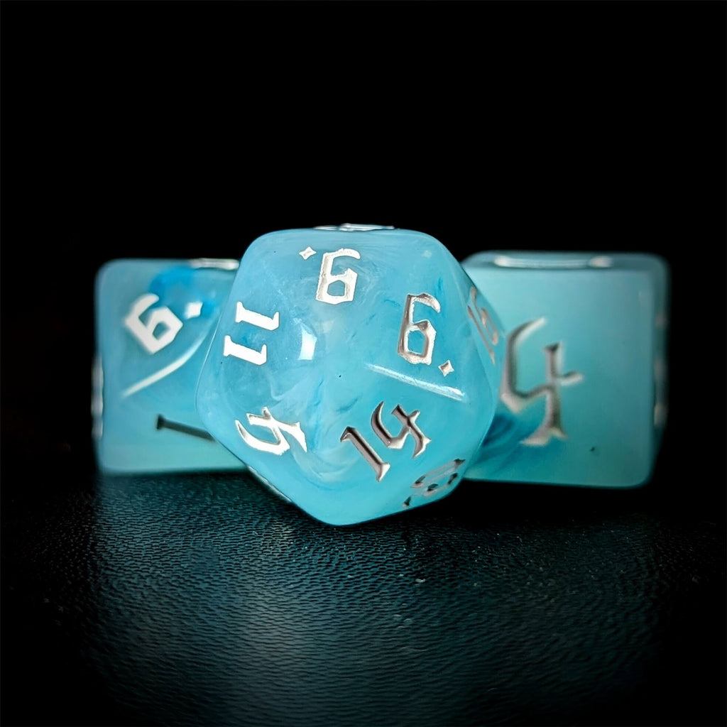 Light Blue Silk Acrylic - 7pcs RPG Full Dice Set
