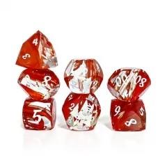 7pcs Dice Gem Glass Facet Ribbon White Font Clear Red