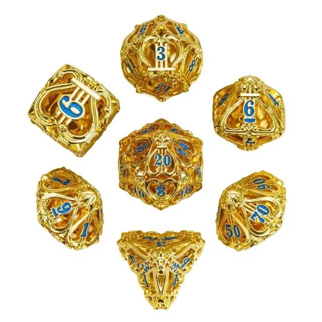 7pcs Dice Metal Hollow Lute Blue Font Gold