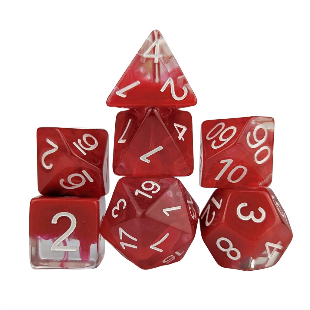 Red Swirl in Clear Resin - 7pcs RPG Full Dice Set