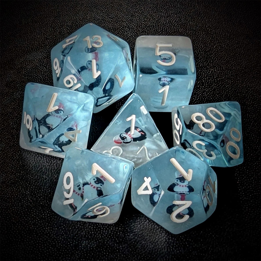 Penguin in Clear & Blue Resin - 7pcs RPG Full Dice Set