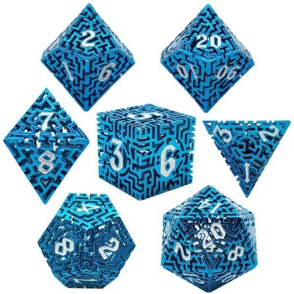 7pcs Dice Metal Hollow Maze White Font Blue