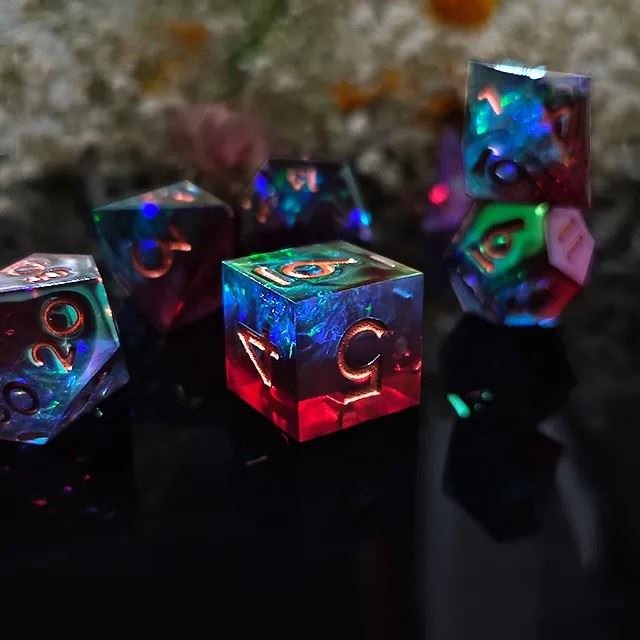 Electroplated Blue & Red with Candy Sharp Resin - 7pcs RPG Dice Set