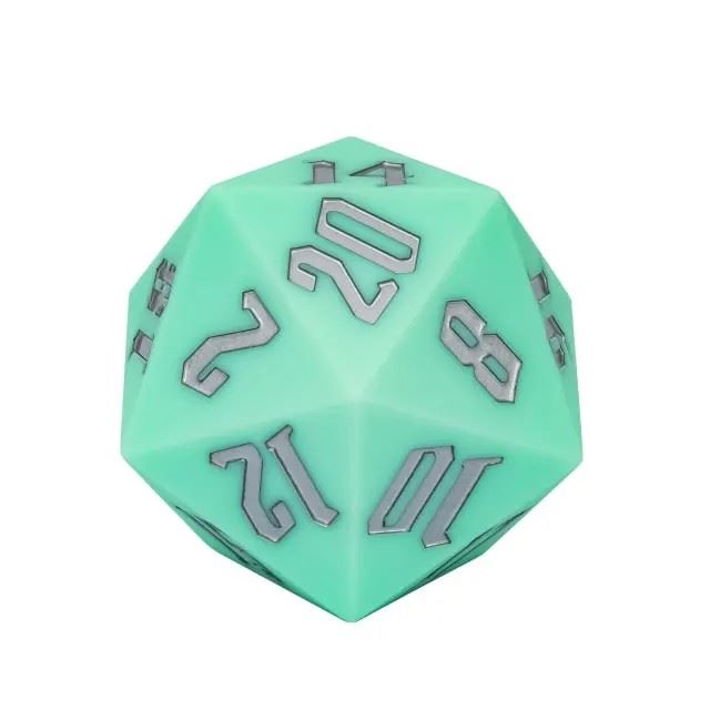 Silver on Solid Mint Green Silicone - D20 RPG Dice