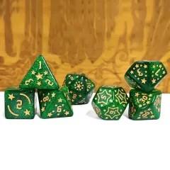 7pcs Dice Acrylic Pattern Stars Gold Font Green