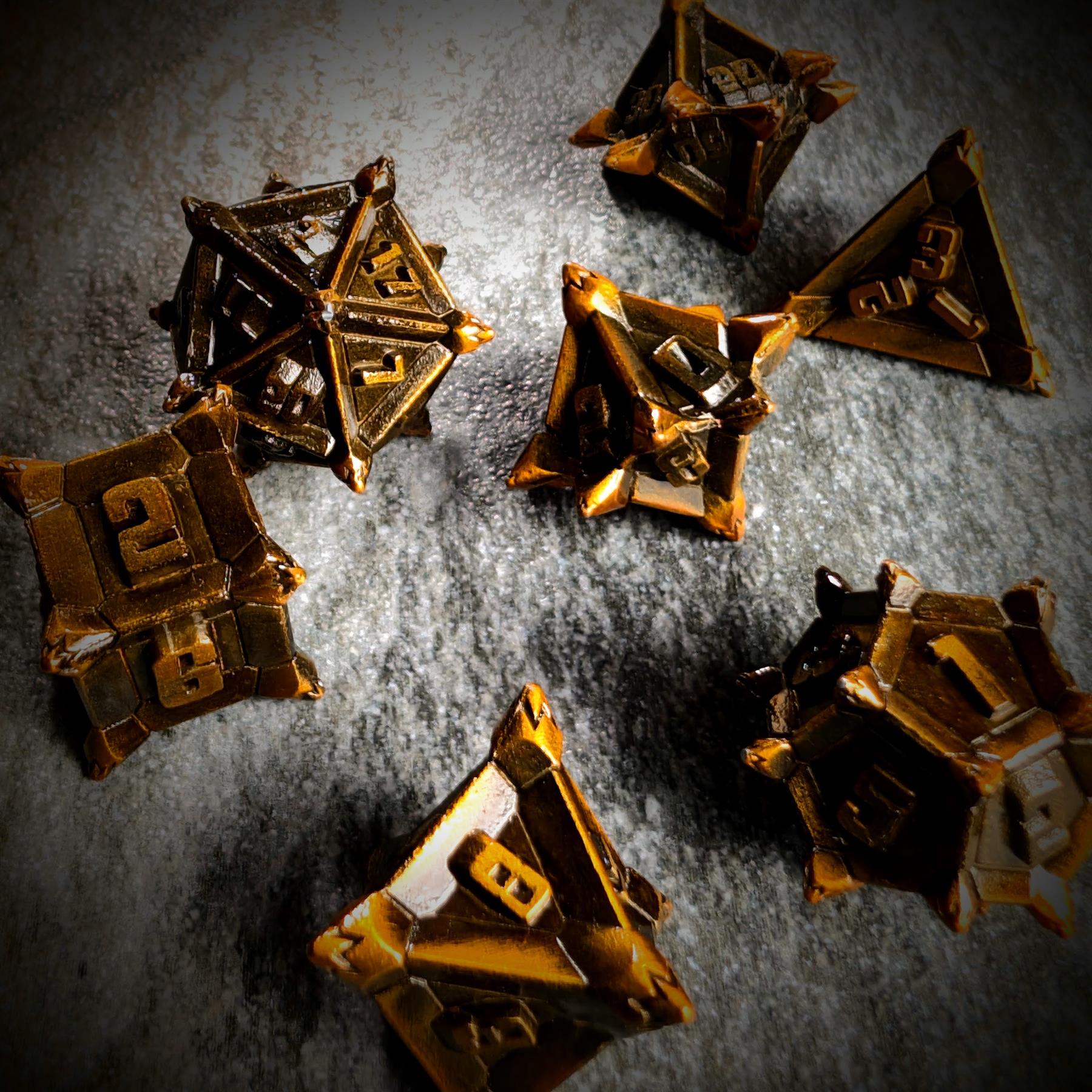 7pcs RPG Dice Set - Spiky Gold Metal