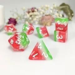 7pcs Dice Resin Layer White Font Green White Red