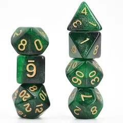 Glitter in Black & Green Acrylic - 7pcs RPG Full Dice Set