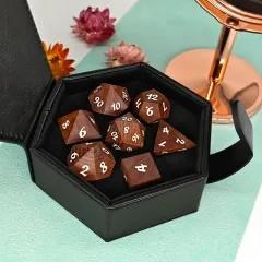 7pcs Dice Wooden Walnut White Font Brown