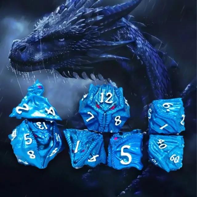 7pcs Dice Metal Dragon Head Blue