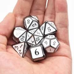 White Enamel in Silver Metal - 7pcs RPG Dice Set