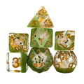 Rabbit in Clear & Green Resin - 7pcs RPG Full Dice Set
