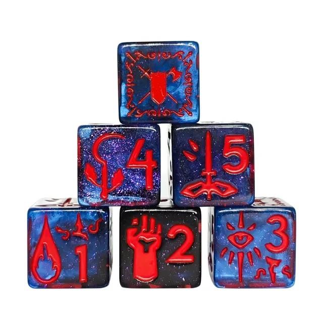 6pcs D6 Dice Resin Class Red Font Blue