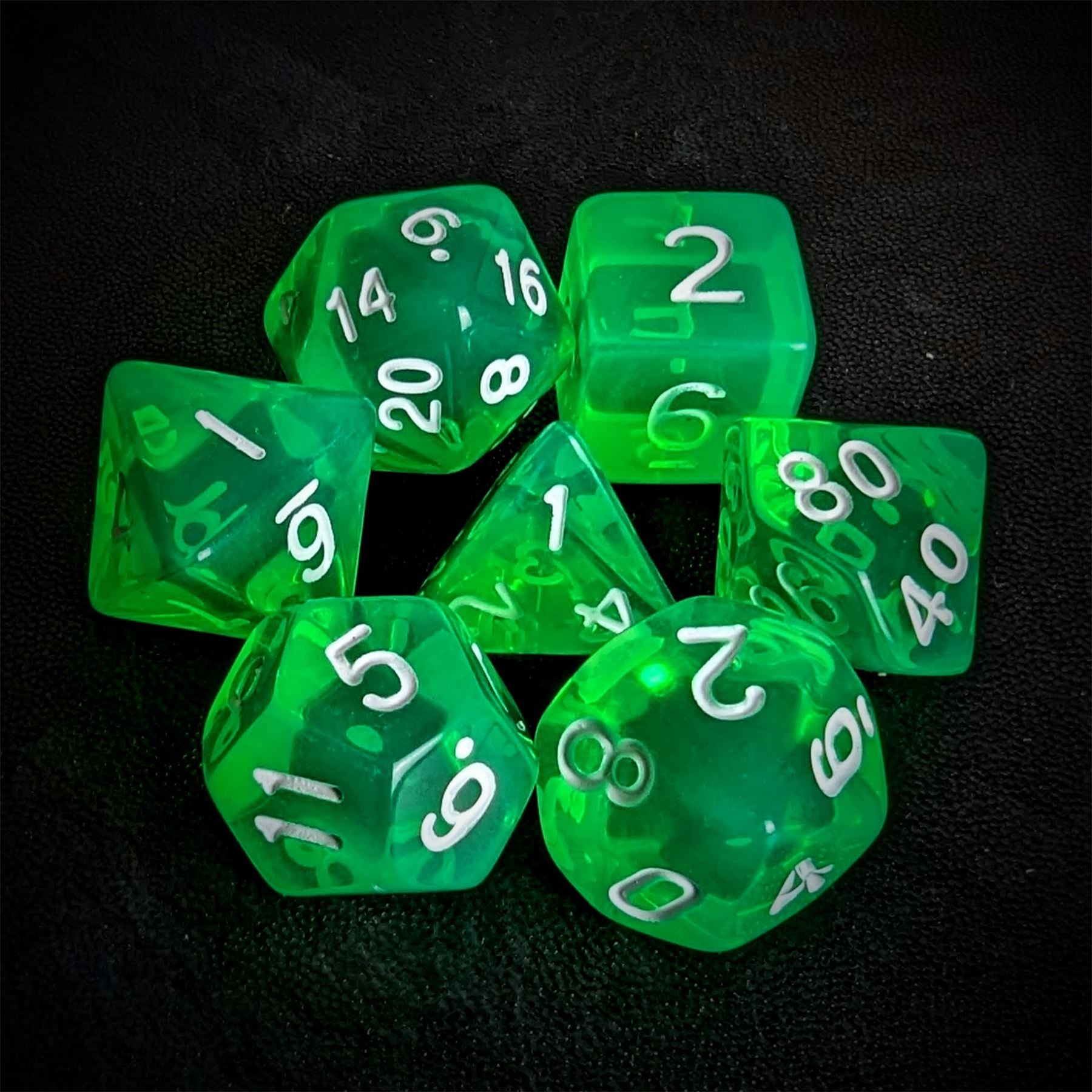 Clear Green Acrylic - 7pcs RPG Full Dice Set