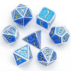 Blue Enamel in Silver Metal - 7pcs RPG Dice Set