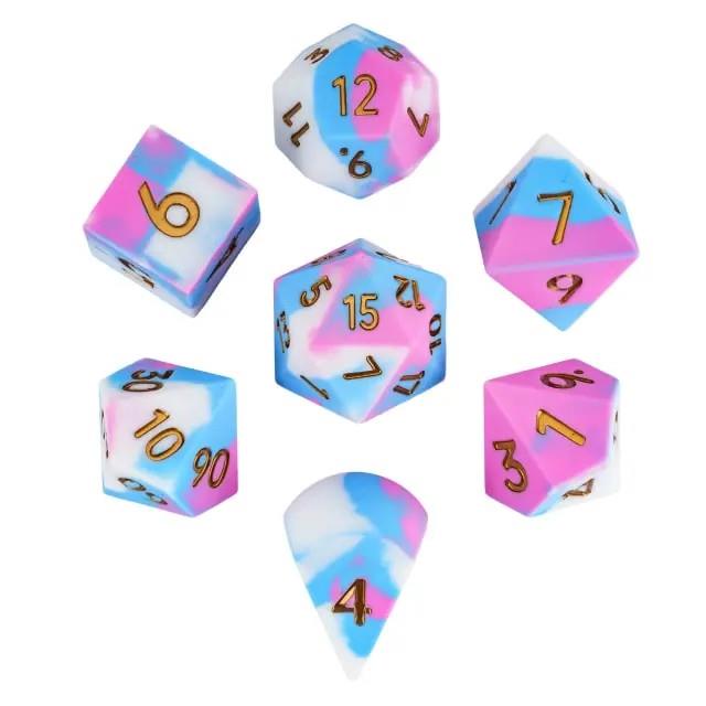 7pcs Dice Silicone Oversize Gold Font Blue White Pink