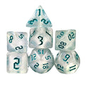 Glitter in White Acrylic with Ice Font - 7pcs RPG Full Dice Set
