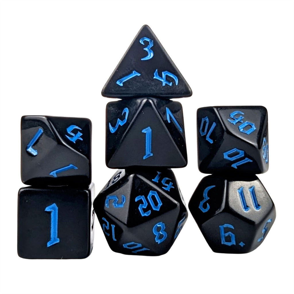 Blue on Solid Black Acrylic - 7pcs RPG Full Dice Set