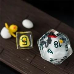 D20 Dice Resin 33mm Green Font Chicken White Clear