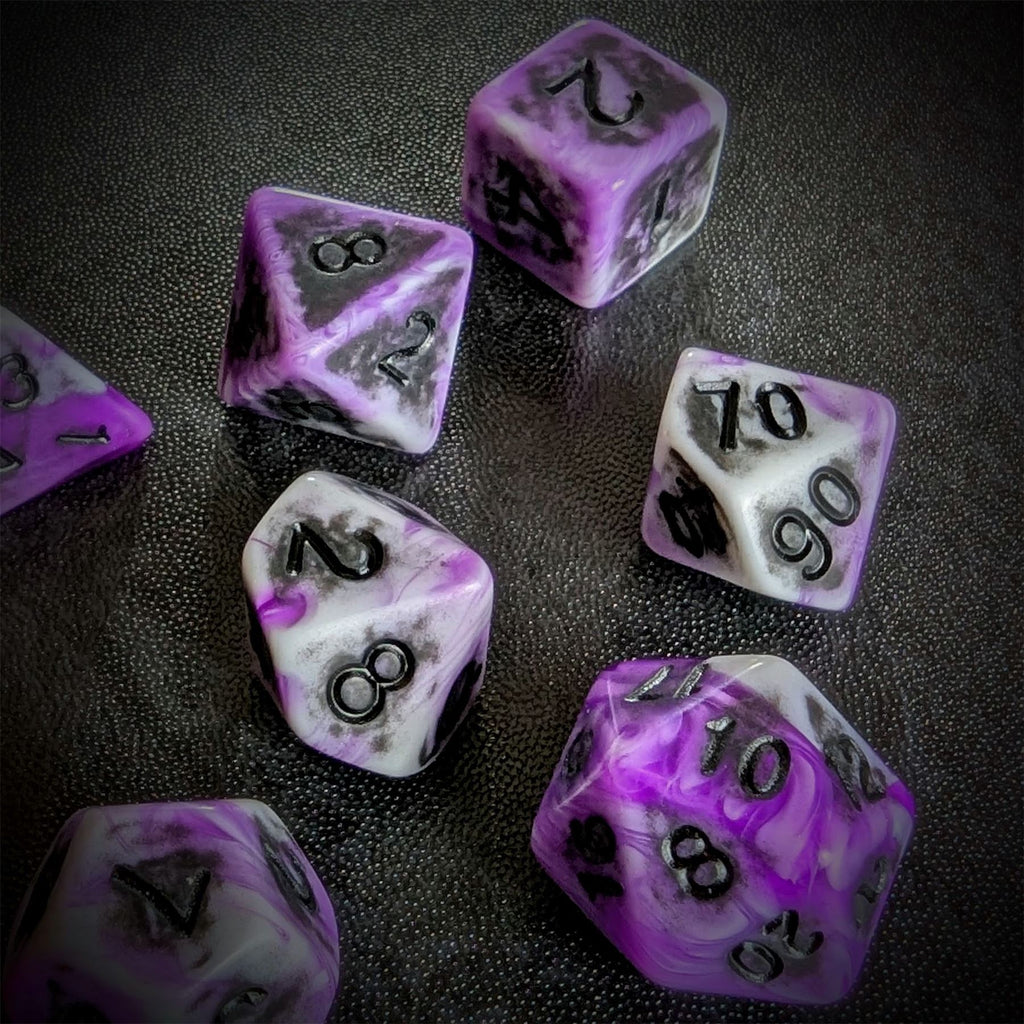 Washed Purple on White Acrylic - 7pcs RPG Full Dice Set