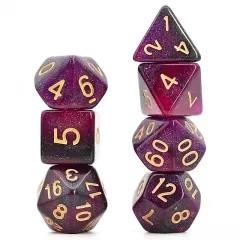 Glitter in Black & Purple Acrylic - 7pcs RPG Full Dice Set