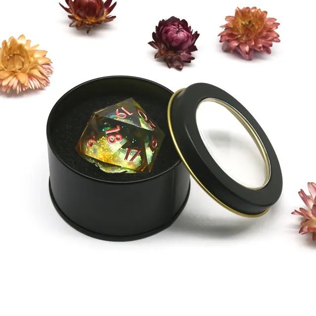 Yellow Glitter in Clear Liquid Sharp Resin - D20 RPG Dice