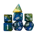 Glitter in Blue & Yellow Acrylic - 7pcs RPG Full Dice Set