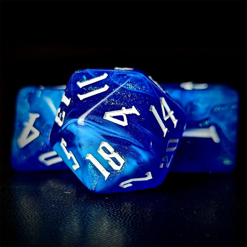 Glitter in Blue & White Acrylic - 7pcs RPG Full Dice Set