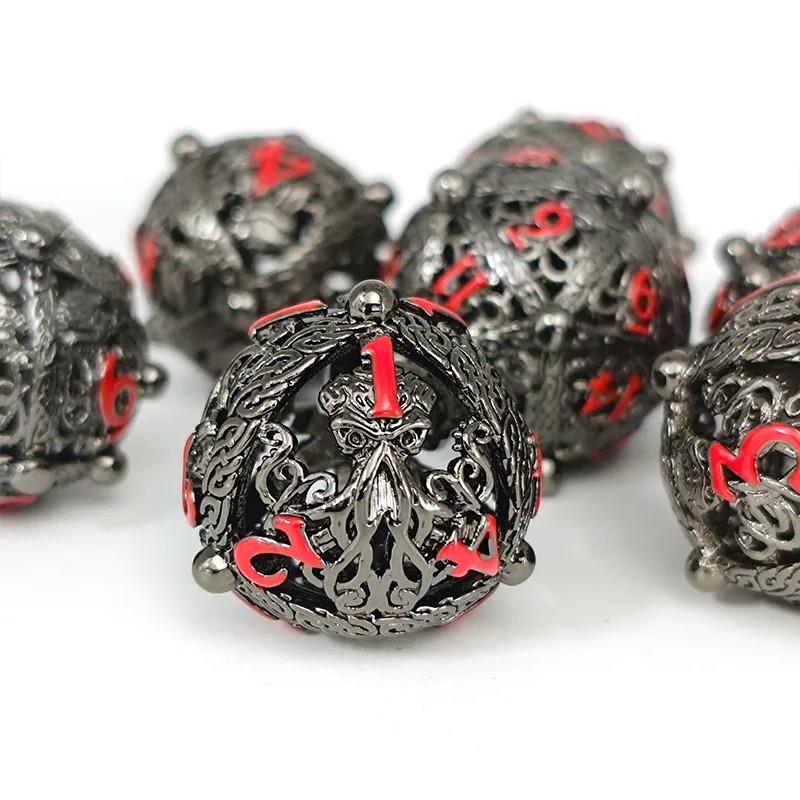 7pcs Dice Metal Hollow Mindflayer Red Font Nickel