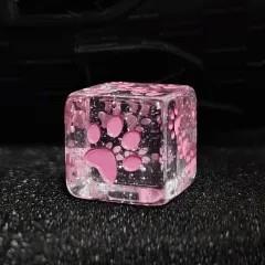6pcs D6 Dice Resin 16mm Cat Paw Pink Font Clear