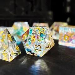 7pcs Dice Gem Frosted Glass Gold Font Cracked Prism