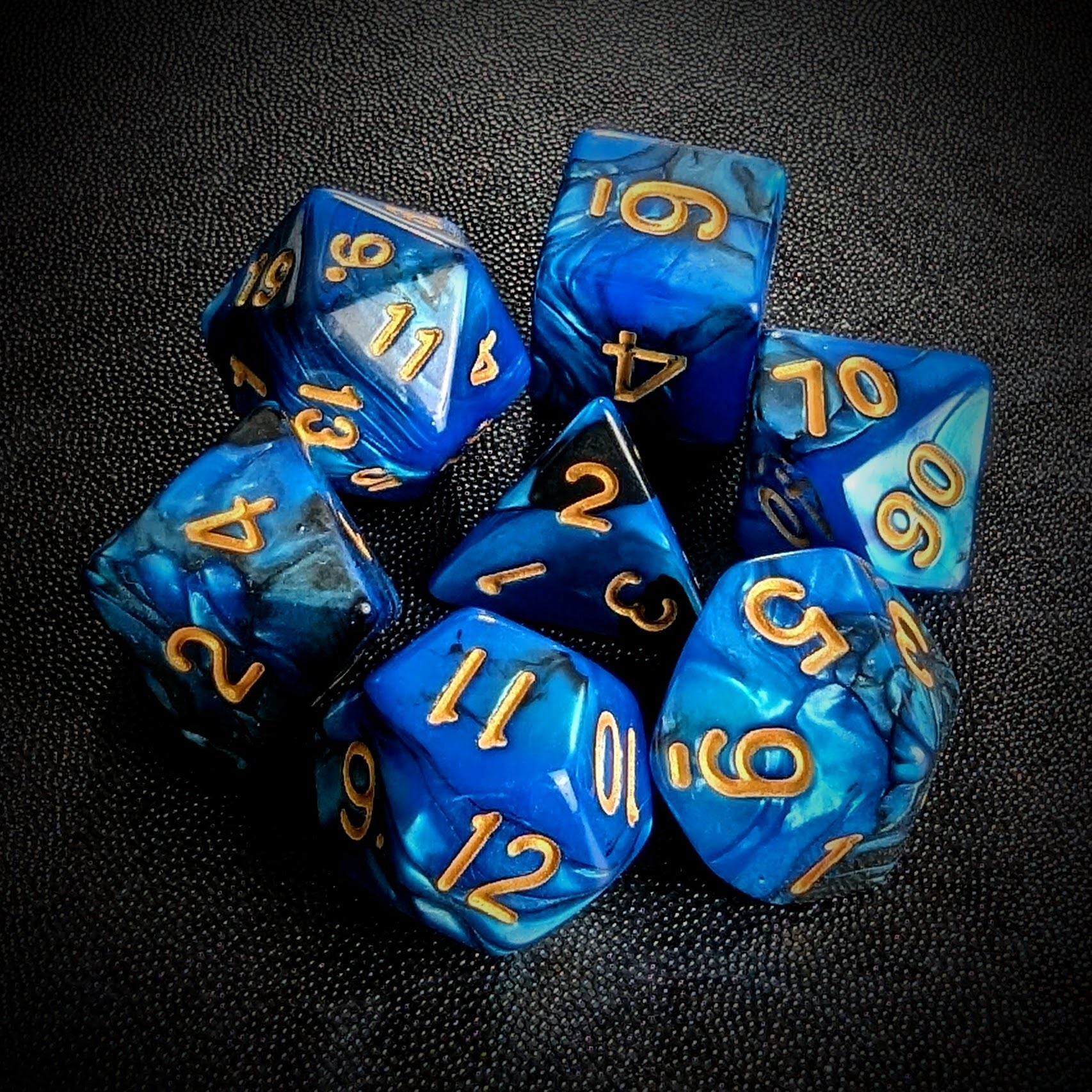 Blend of Black & Blue Acrylic - 7pcs RPG Full Dice Set