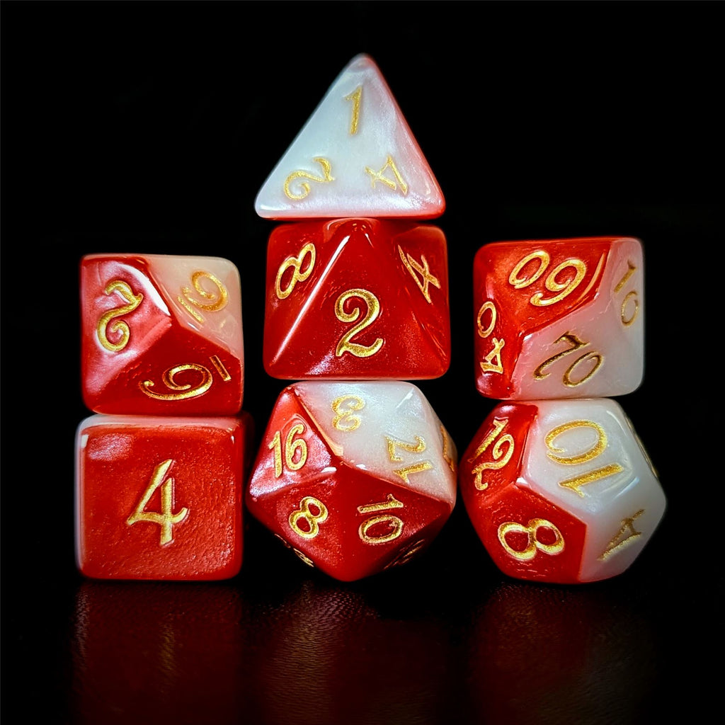 Blend of Red & White Acrylic - 7pcs RPG Full Dice Set