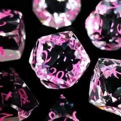 7pcs Dice Gem Glass Facet Pink Font Clear (HS)