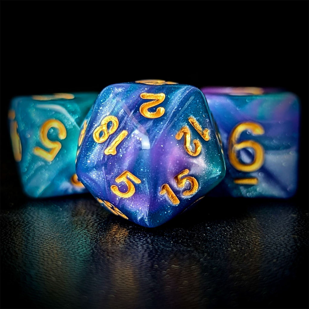 Glitter in Purple & Blue Acrylic - 7pcs RPG Full Dice Set