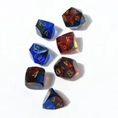7pcs Dice Gem Glass Facet Gold Font Blue Brown (UD)